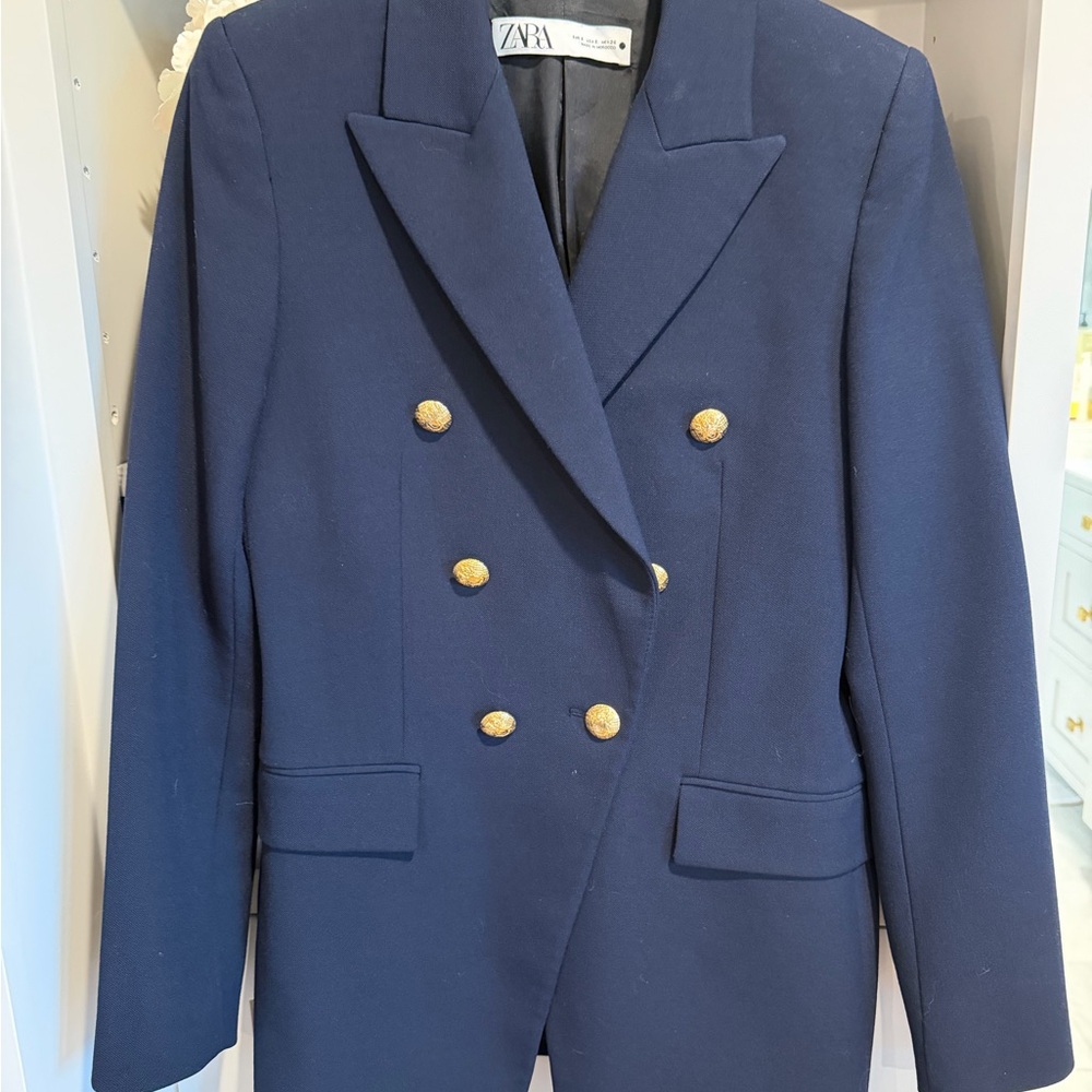 Zara Dark Blue Blazer with Metallic Accents